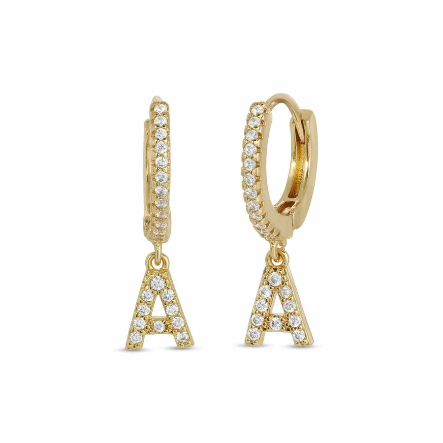 Ale Weston CZ Pave Letter Huggie Hoop Earrings, 14k Gold Filled