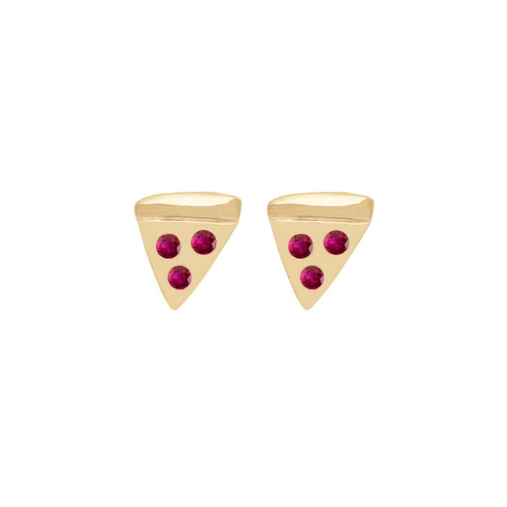 Ale Weston 14k Gold Pizza Studs - Pepperoni Pair - Ruby Gemstones