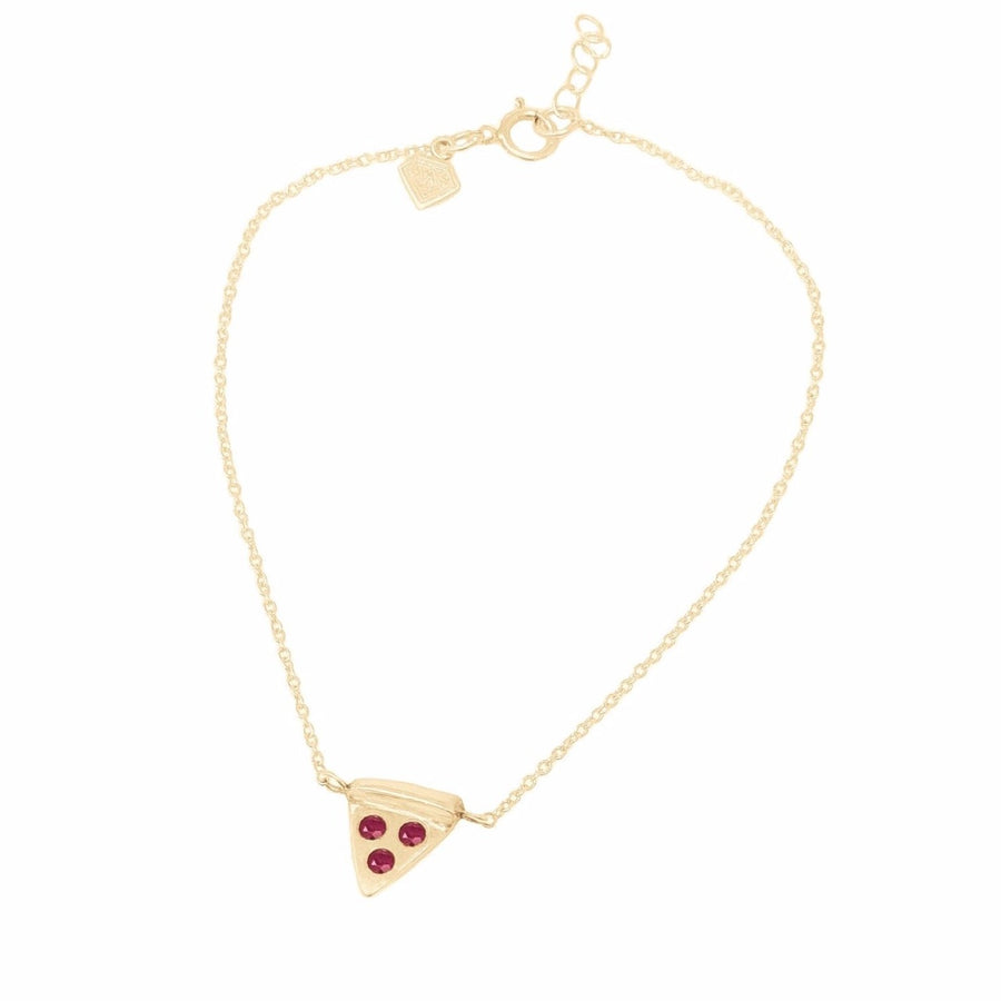 Ale Weston 14k Gold pizza bracelet, Pepperoni style, Ruby gemstones