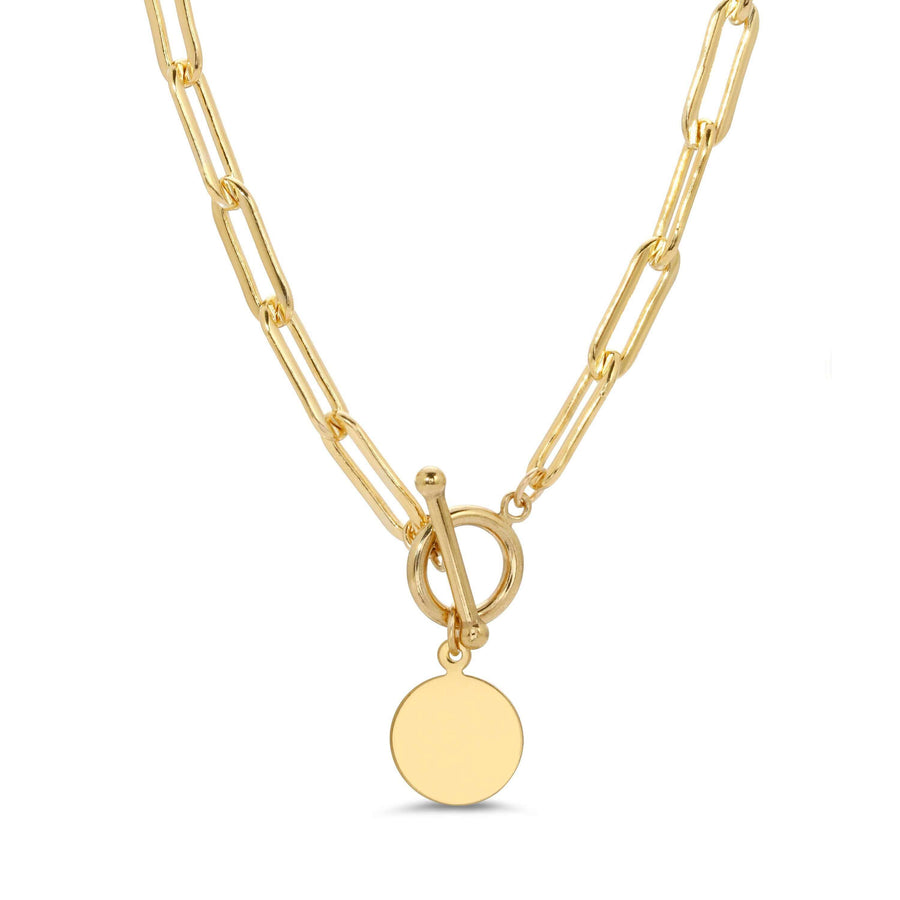 Ale Weston Blank Disc Link Chain Engravable Toggle Necklace, 14k Gold filled
