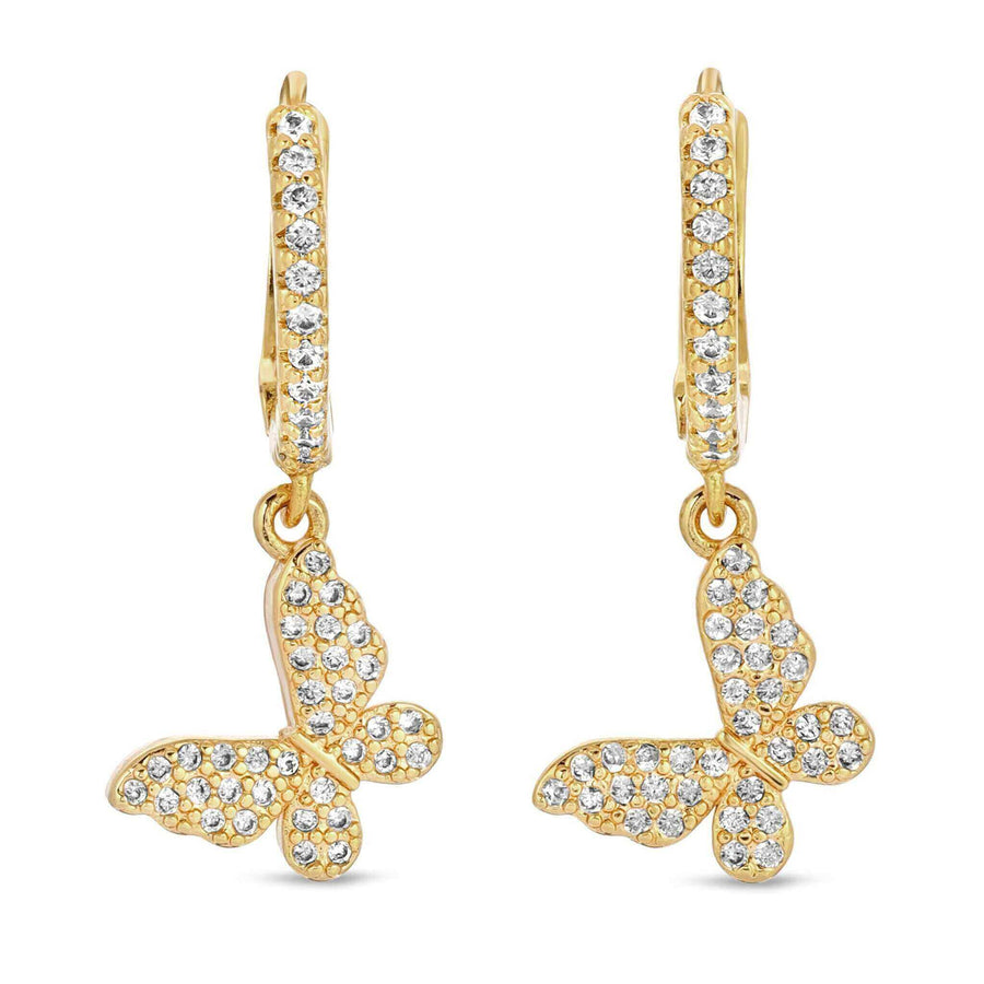 ALE WESTON BUTTERFLY CZ PAVE HUGGIE HOOP EARRINGS