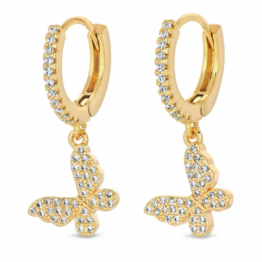 ALE WESTON BUTTERFLY CZ PAVE HUGGIE HOOP EARRINGS