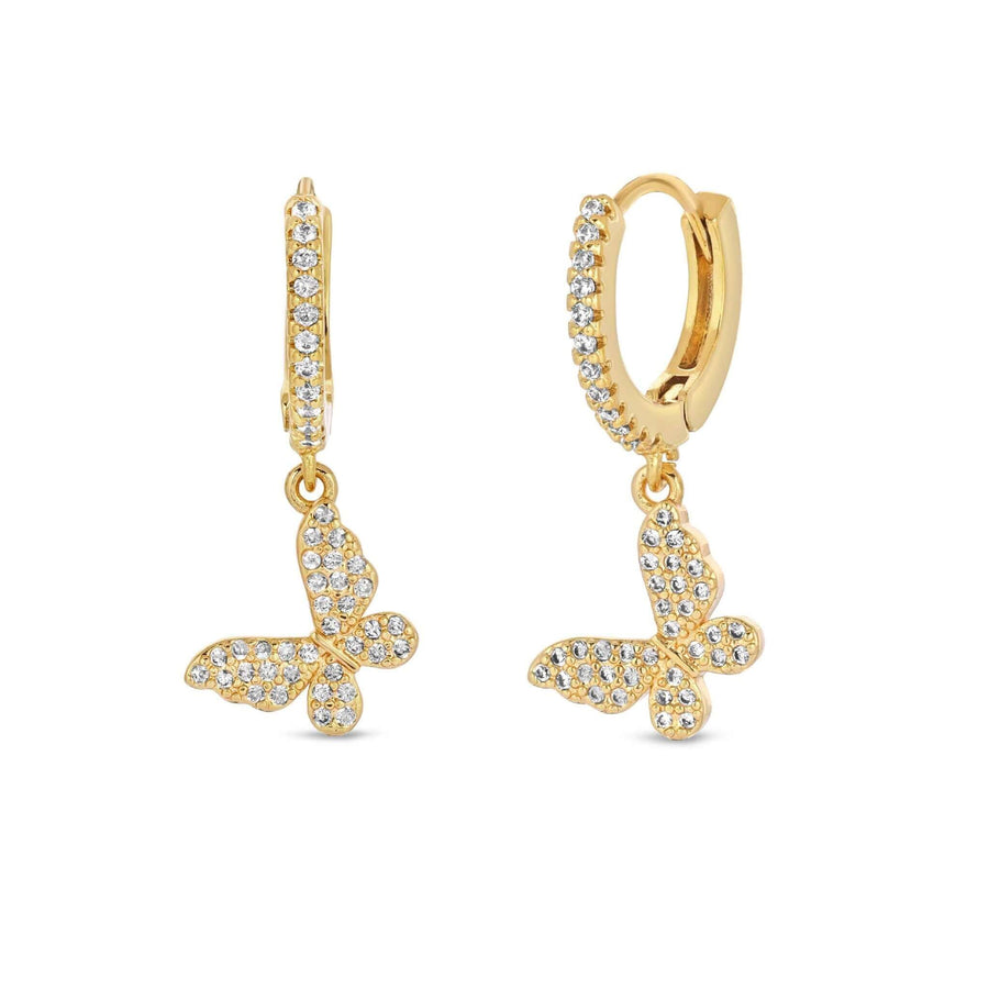 ALE WESTON BUTTERFLY CZ PAVE HUGGIE HOOP EARRINGS