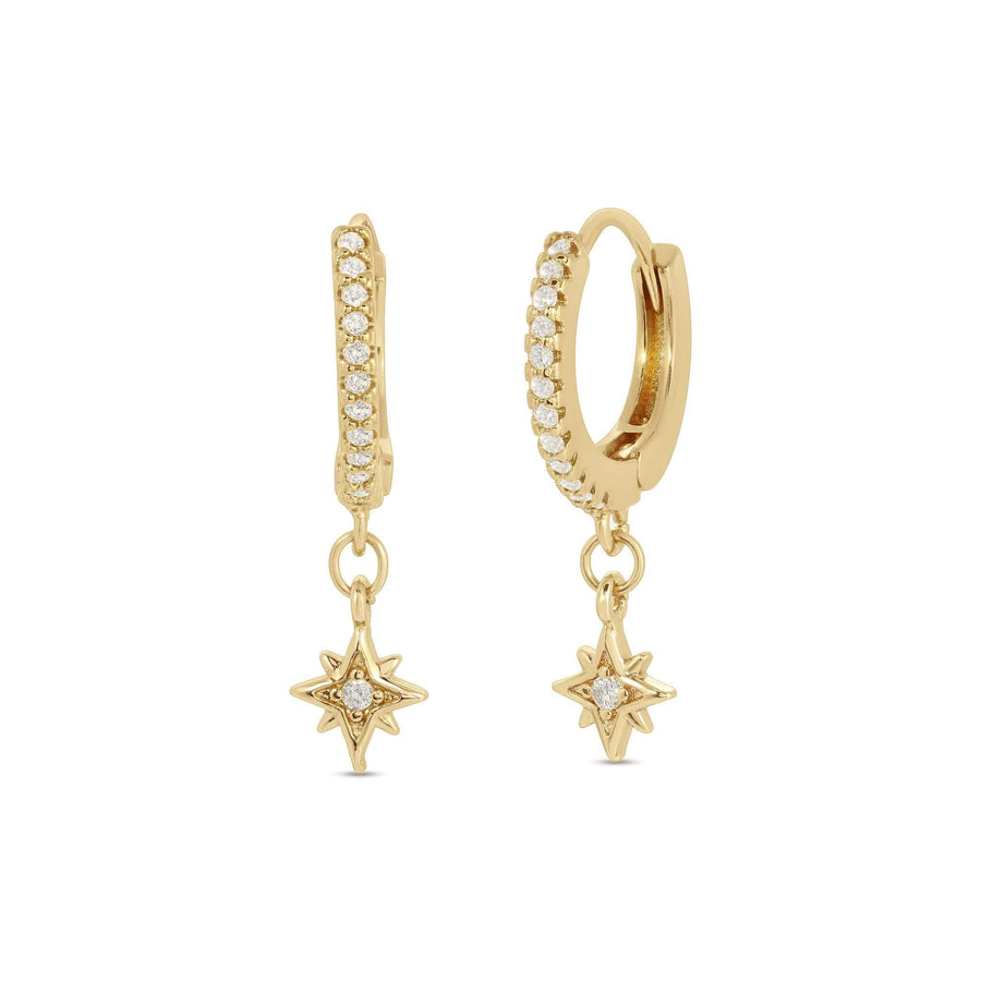 ALE WESTON CZ PAVE NORTH STAR HUGGIE HOOP EARRINGS