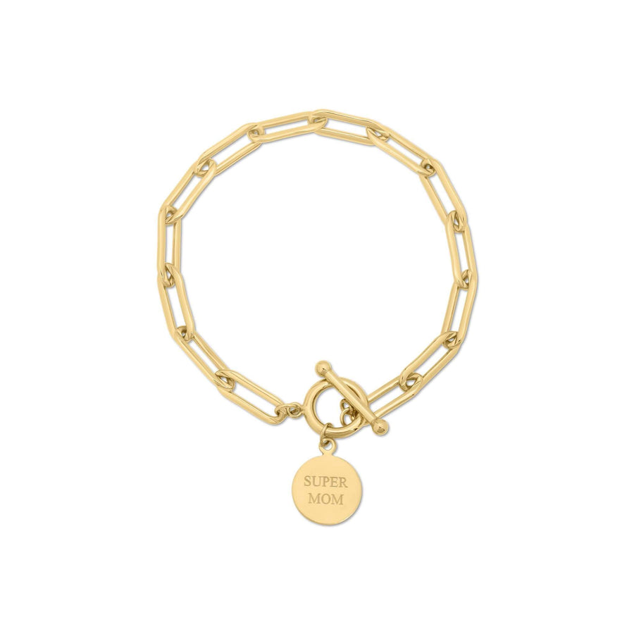 Ale Weston Disc Link Chain Bracelet, 14k Gold filled, Engraved with Super Mom