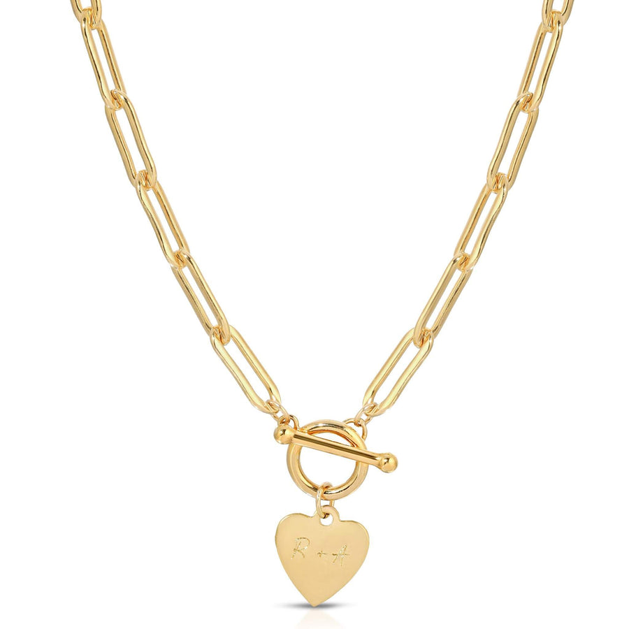 Ale Weston Heart Link Chain Engravable Toggle Necklace  14k Gold filled