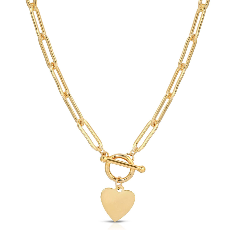 Ale Weston Heart Link Chain Engravable Toggle Necklace, 14k Gold filled, Blank