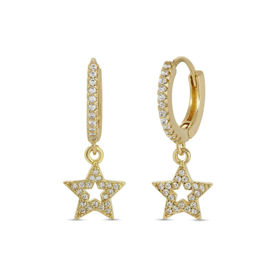 ALE WESTON STAR CZ PAVE HUGGIE HOOP EARRINGS