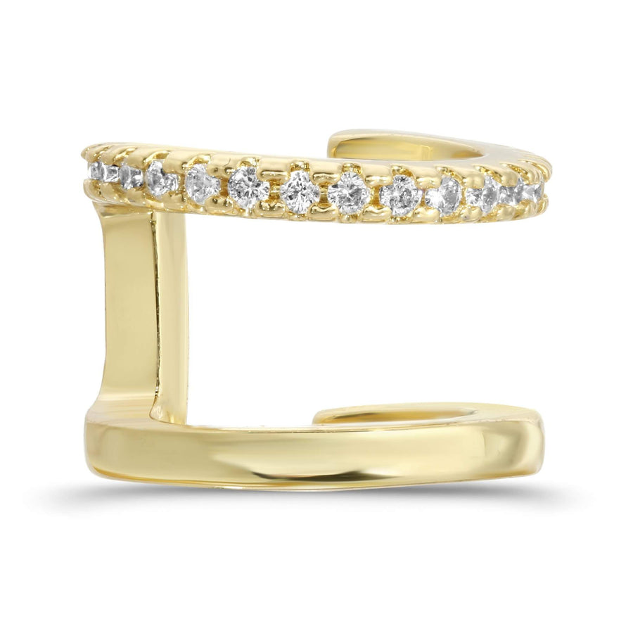 Side View of Ale Weston Double CZ Pave Ear Cuff, 14k Gold filled