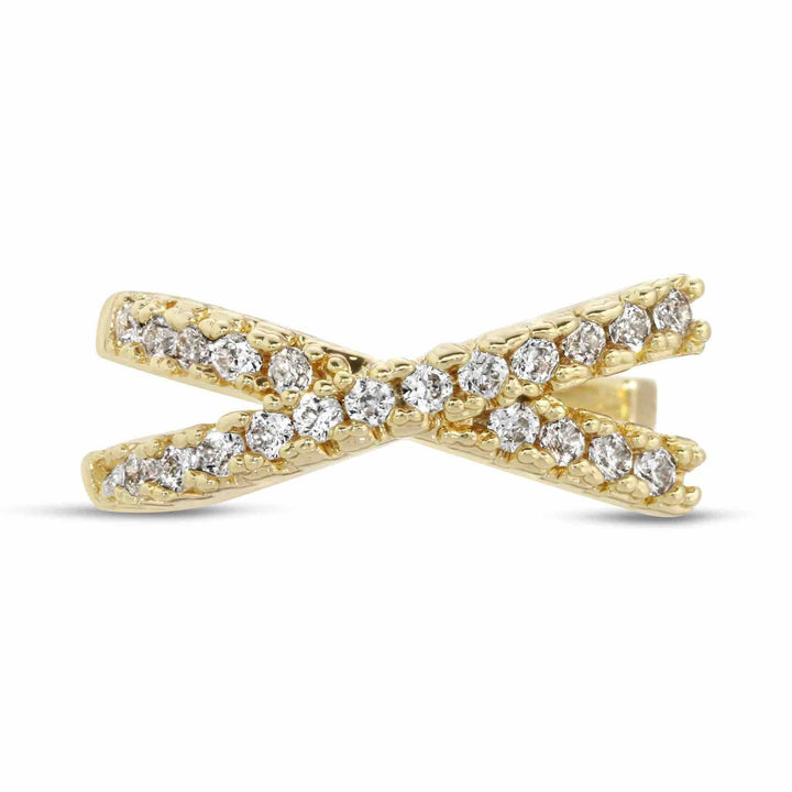 Side view of Ale Weston Cross CZ Pave Ear Cuff, 14k Gold Filled