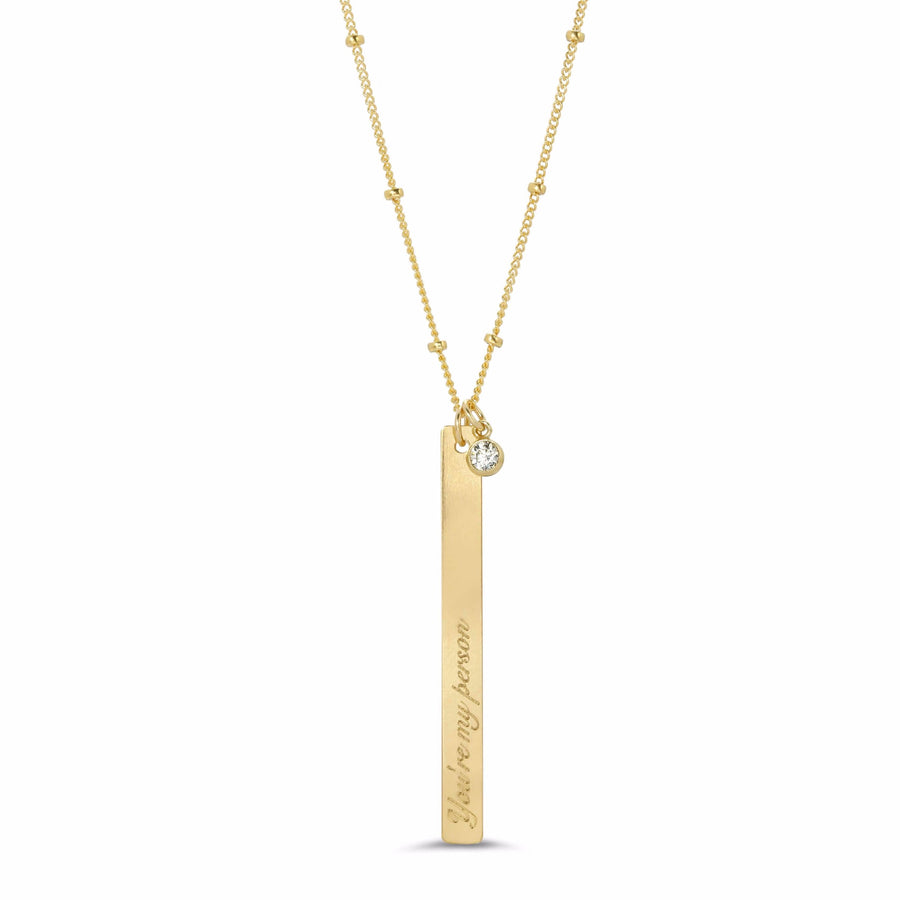 Ale Weston Dainty Vertical Bar Engravable Necklace, 14k Gold Filled, with CZ Charm and engraving