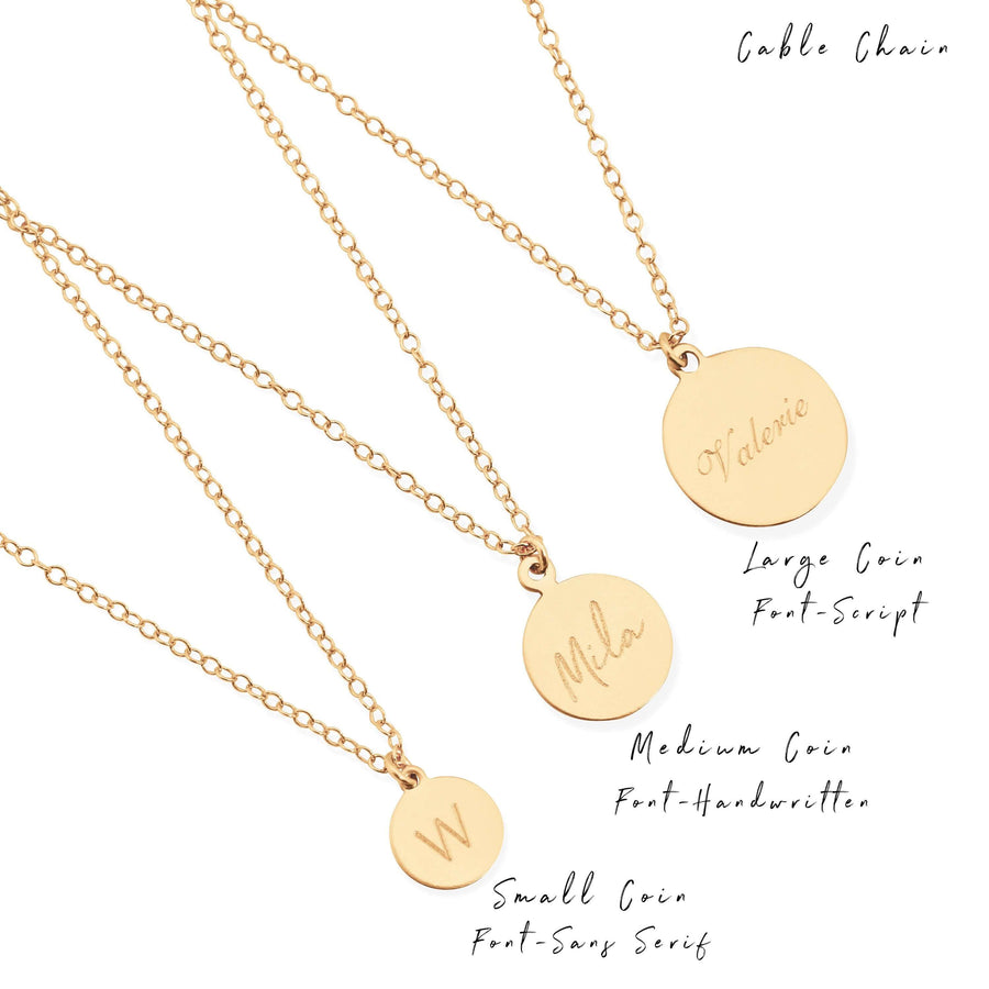 Ale Weston Large, Medium and Small Coin Engravable Necklaces,  Cable Chains