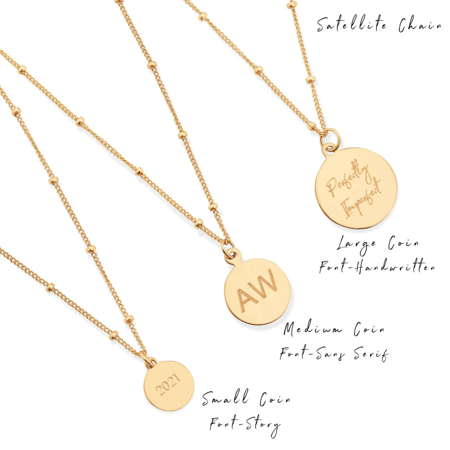 Ale Weston Large, Medium and Small Coin Engravable Necklaces,  Satellite Chain