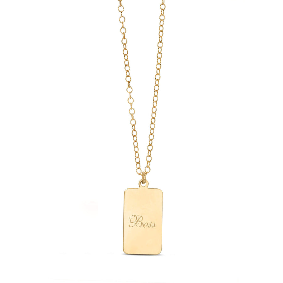Ale Weston Dainty Tag Engravable Necklace , 14k Gold Filled, Boss engraved