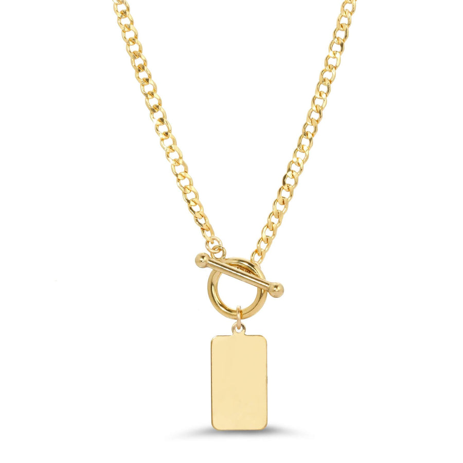 Ale Weston Tag Curb Chain Engravable Toggle Necklace, 14k Gold filled, Blank version