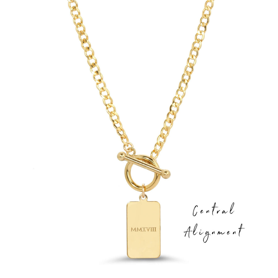 Ale Weston Tag Curb Chain Engravable Toggle Necklace, 14k Gold filled, Central alignment