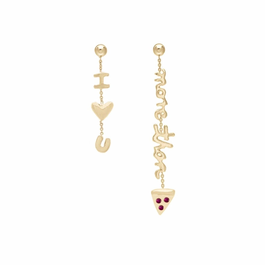 Ale Weston 14k Gold I Love You More Than Pizza Earrings, Yellow Gold,  Pepperoni inspired style