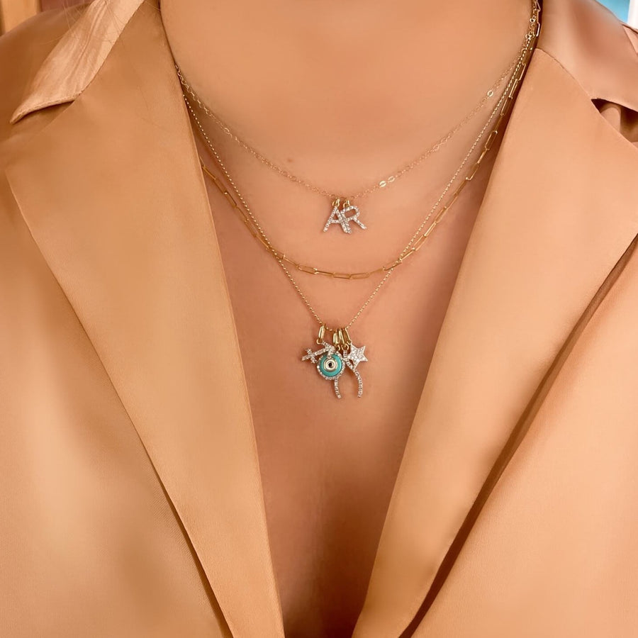    Ale-Weston-Story-Charms-14k-Solid-Gold-Initial-Pave-Diamond-Necklace-Zodiac-Necklace-Evil-Eye-Necklace