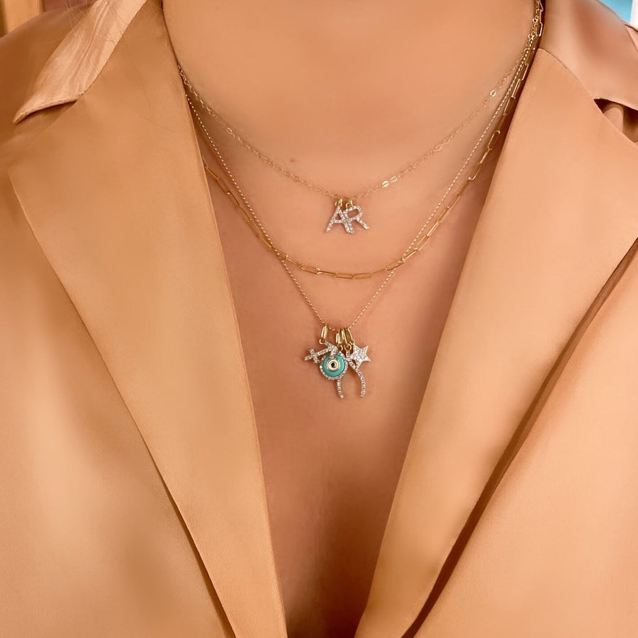    Ale-Weston-Story-Charms-14k-Solid-Gold-Initial-Pave-Diamond-Necklace-Zodiac-Necklace-Evil-Eye-Necklace