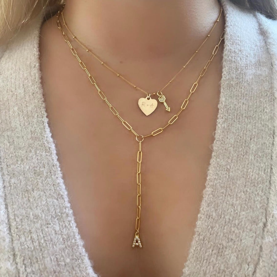 Ale Weston Heart Engravable Necklace, with Satellite chain