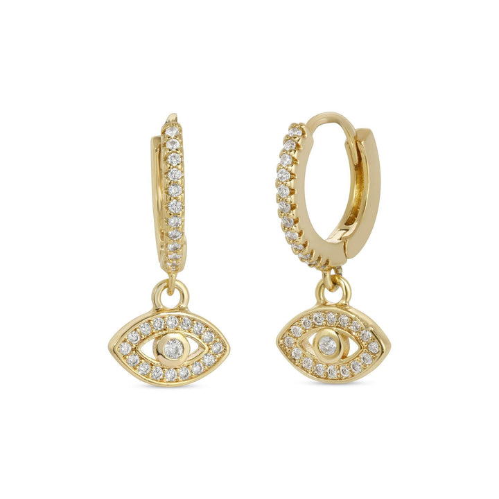 ALE WESTON EVIL EYE CZ PAVE HUGGIE HOOP EARRINGS