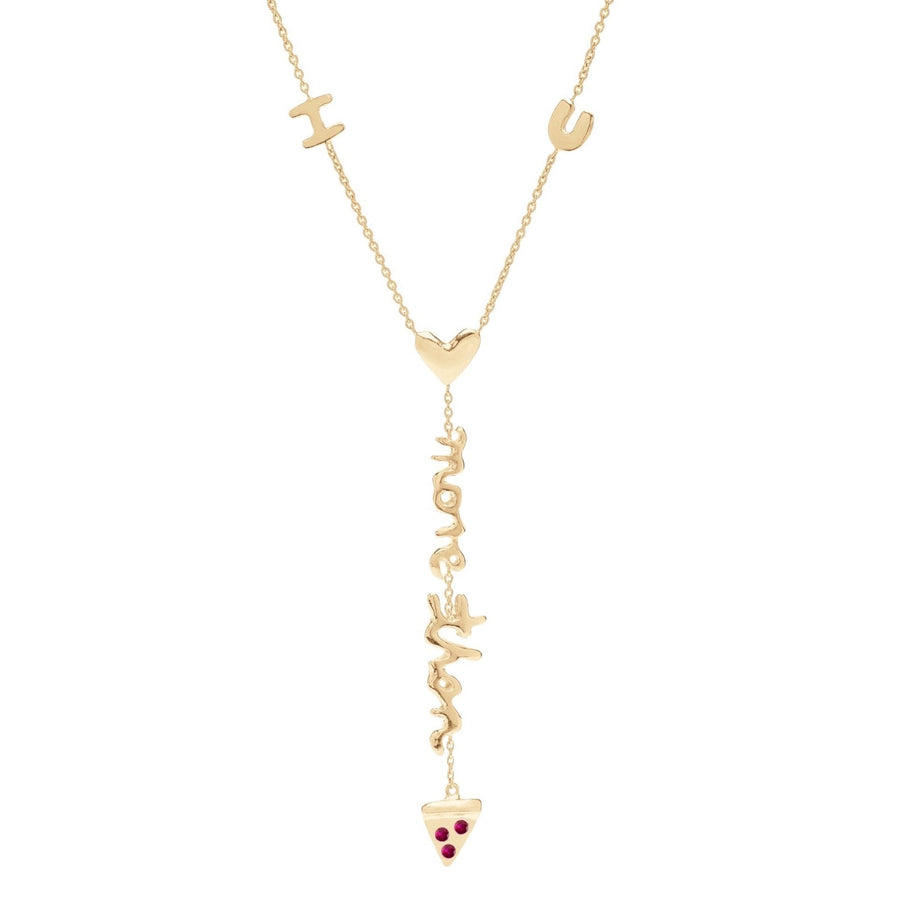 Ale Weston I Love U More Than Pizza Y-Necklace - Pepperoni inspired style, Yellow Gold