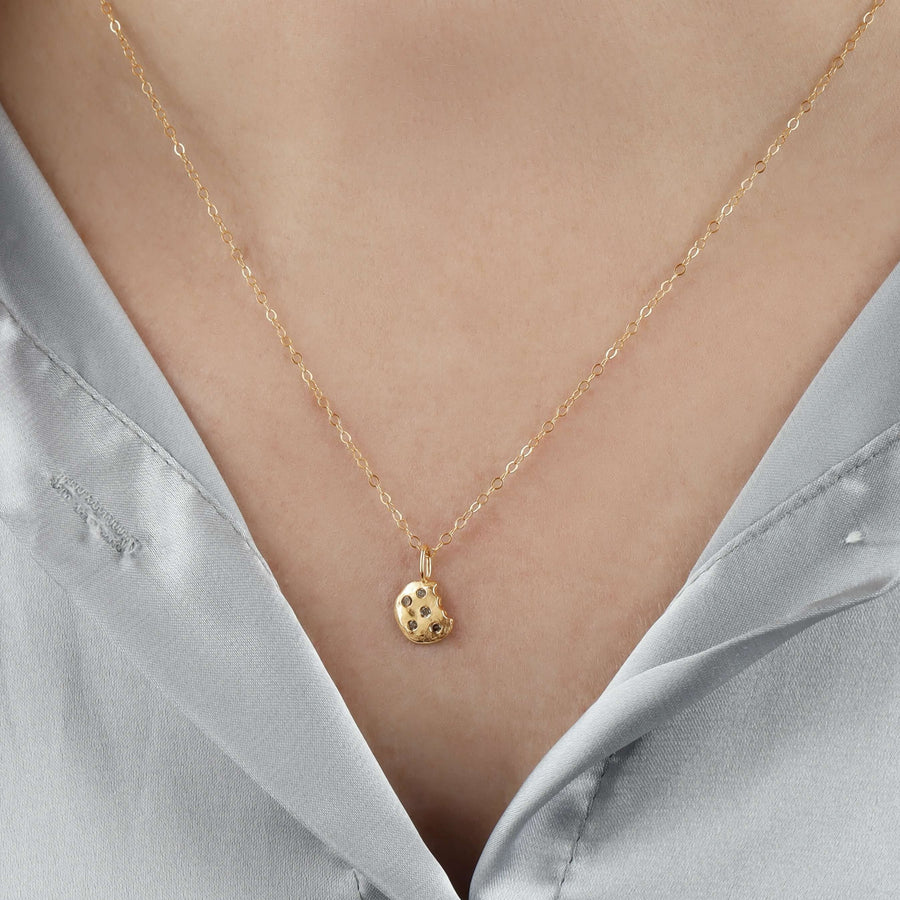     Chocolate-Chip-Ale-Weston-x-Milk-Jar-Cookies-14k-Gold-Diamond-Necklace-Fancy-brown-diamonds-model-bite