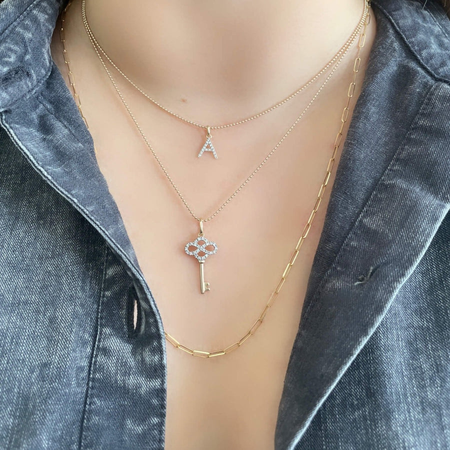 Model Wearing Ale Weston Forever Key Diamond Charm, Story Charms Collection, 14k Gold