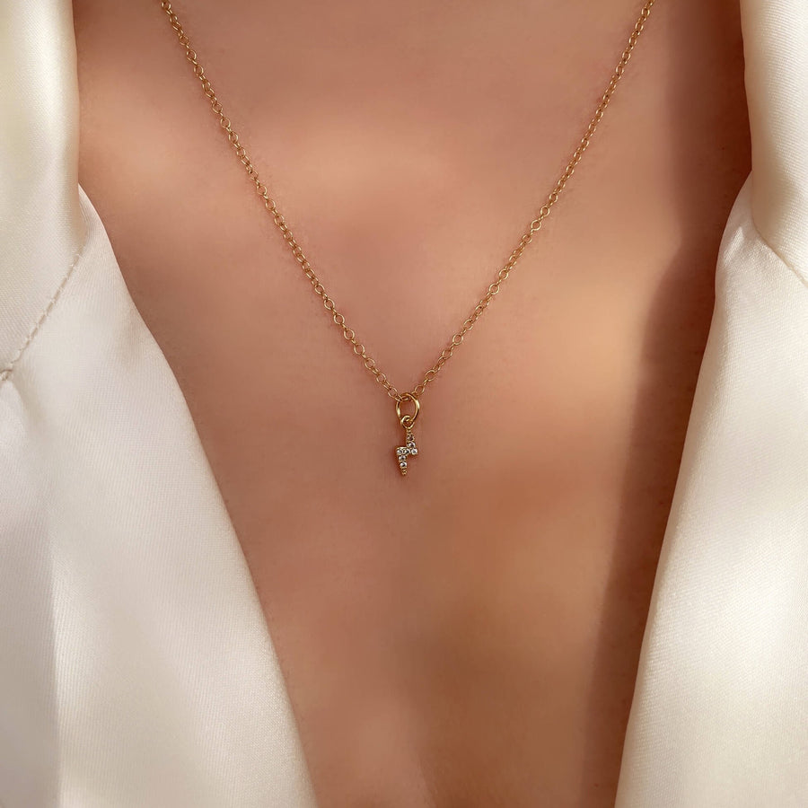 Model Wearing Ale Weston Lightning Bolt CZ Pave Charm With Cable Chain Necklace