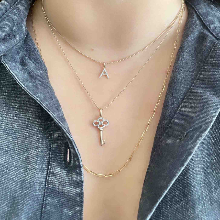 Model Wearing Ale Weston Forever Key Diamond Charm, Story Charms Collection, 14k Gold