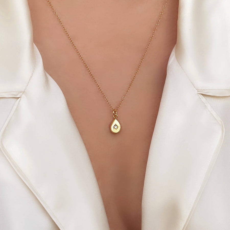 Model-Wearing-Ale-Weston-Tear-Drop-CZ-Charm-with-cable-chain-necklace